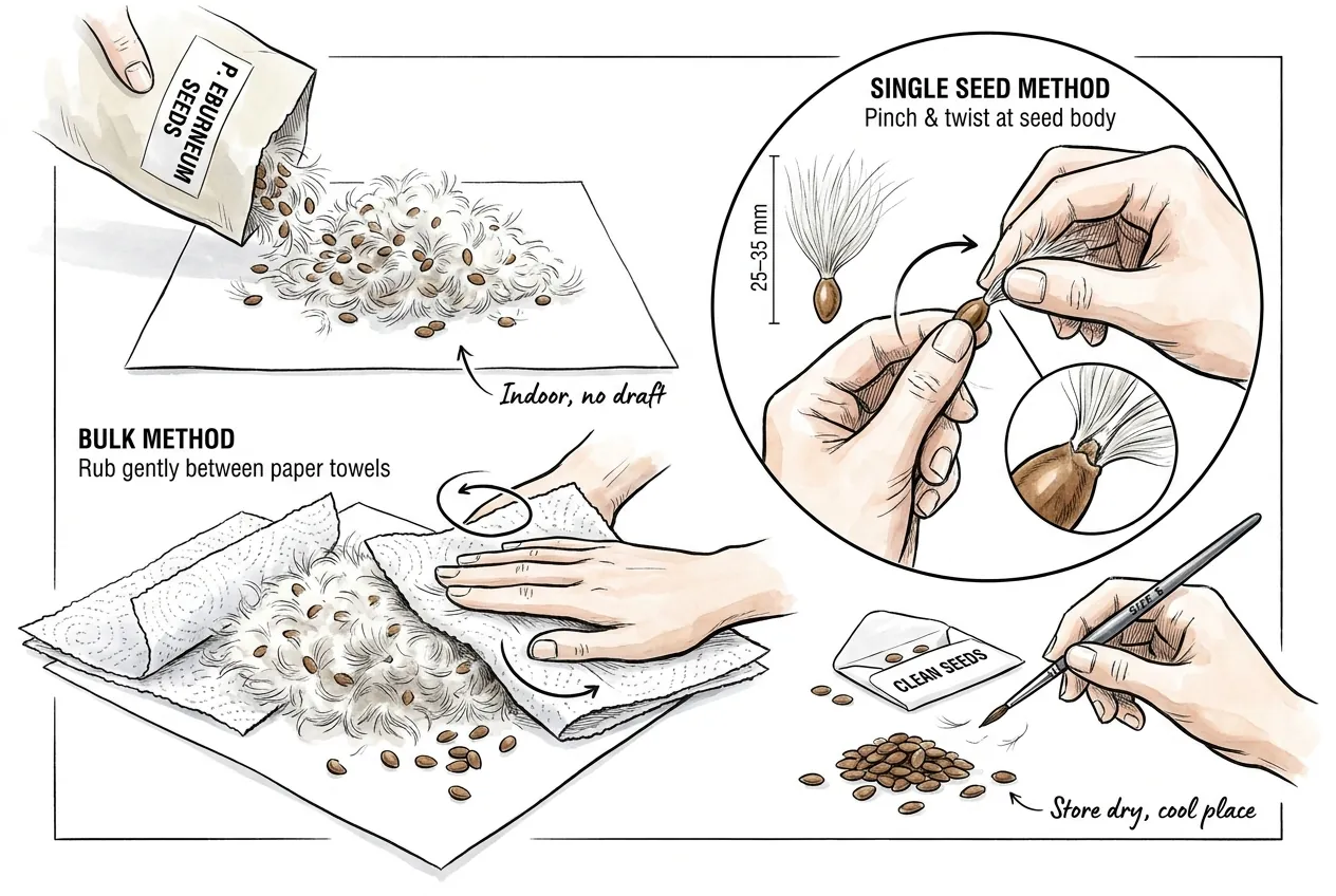 Separating Pachypodium seed body from its plumose coma hairs
