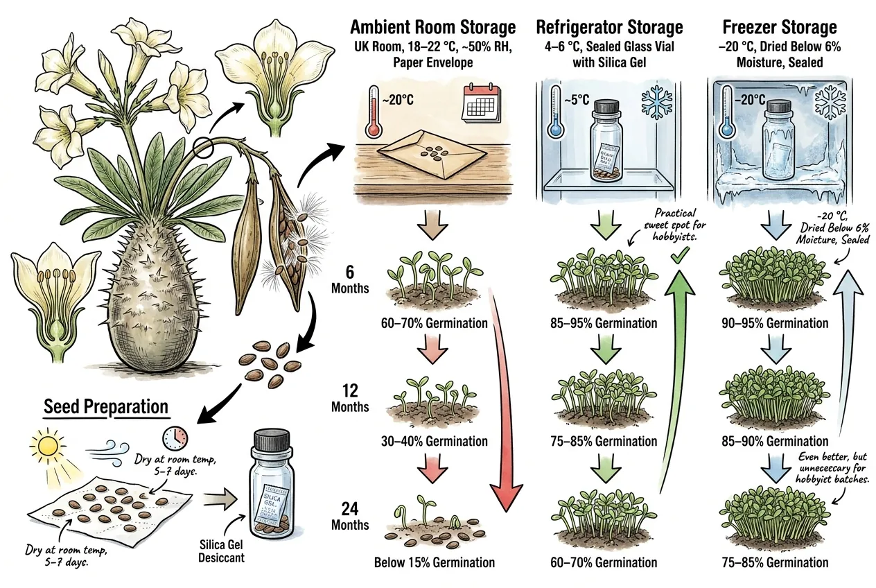 Seed storage conditions that preserve Pachypodium germination rate
