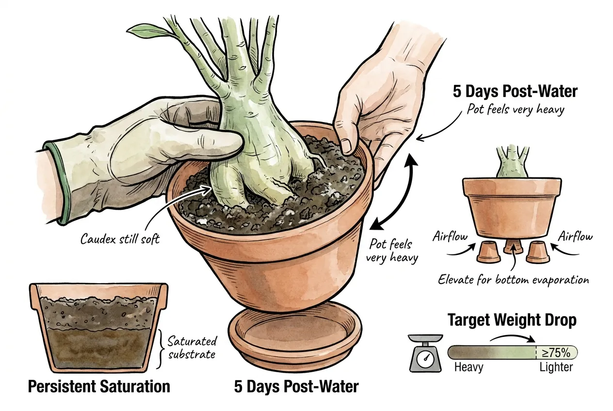 Saturated heavy pot raised on feet for bottom evaporation