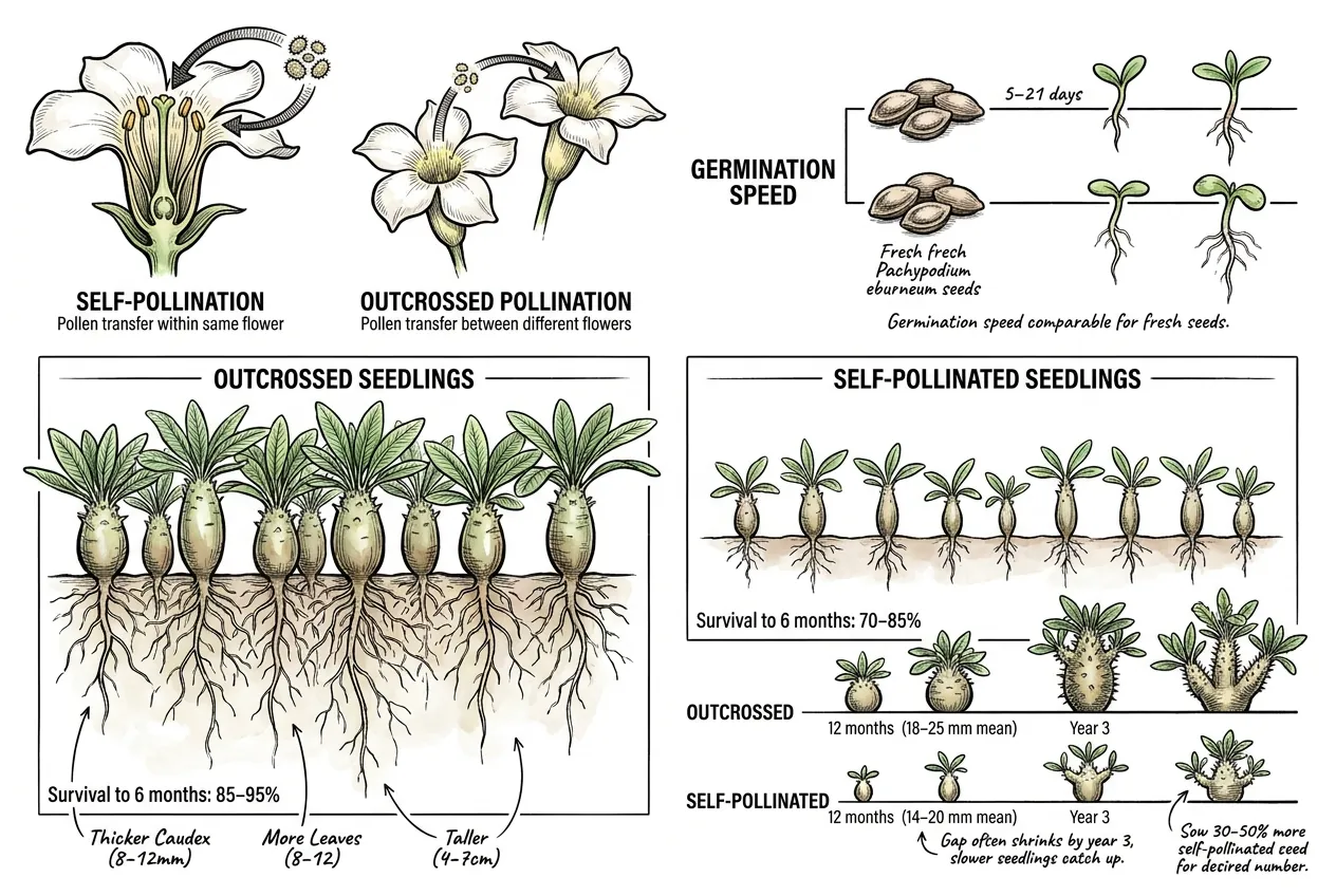 Self-pollinated versus outcrossed Pachypodium seedling germination speed