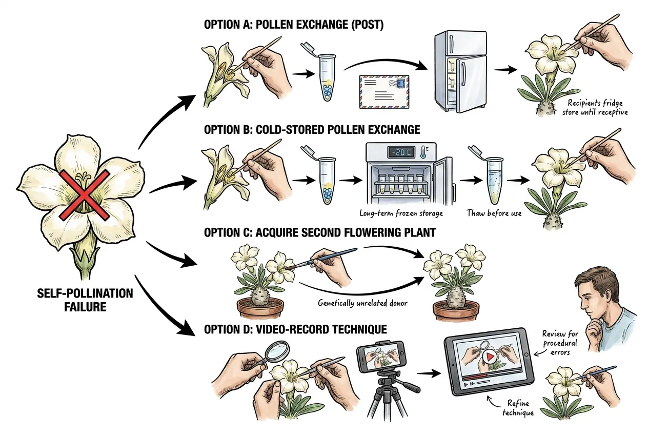 Alternatives when Pachypodium self-pollination repeatedly fails