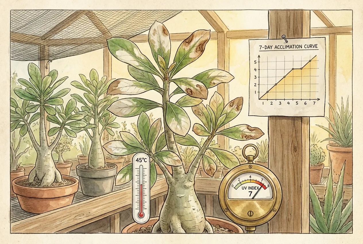 Adenium Sun Scald: UV Index 7 and the 7-Day Curve