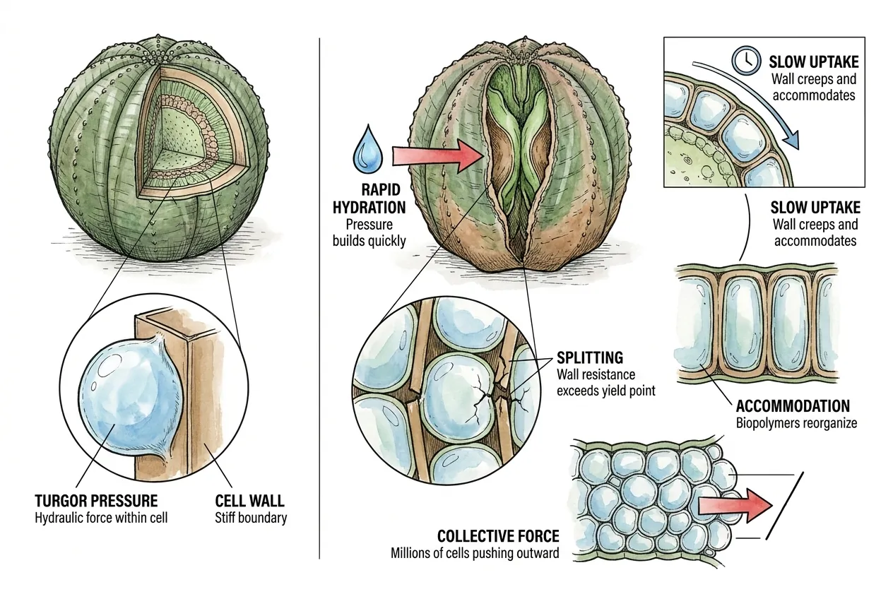 Diagram of plant cell balloon pressing against stiff outer wall