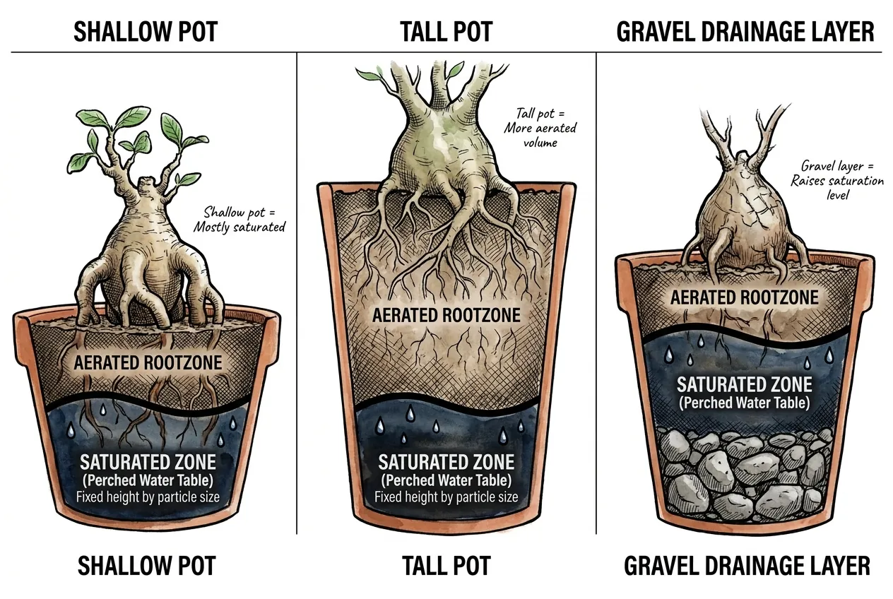 Pot depth and substrate pore size change how water is distributed after drainage