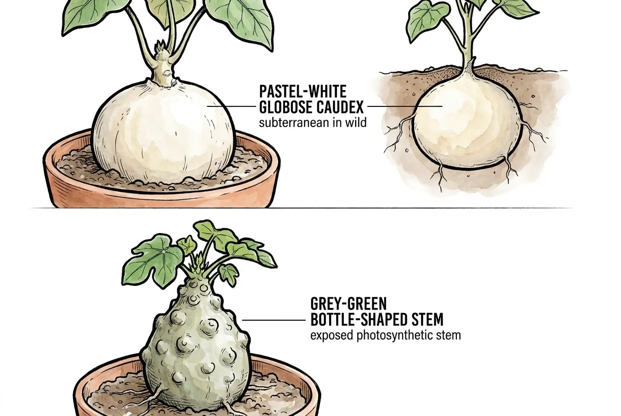 Illustrated caudex comparison for Jatropha identification