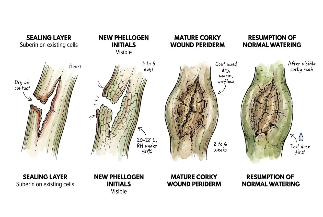 Timeline from fresh wound to mature corky periderm over six weeks