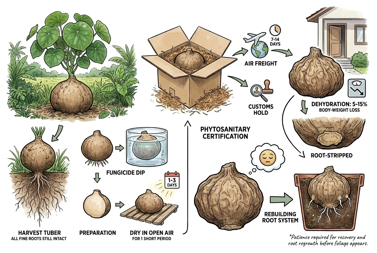 Thai field harvest to bare-root export shipping sequence for tuber