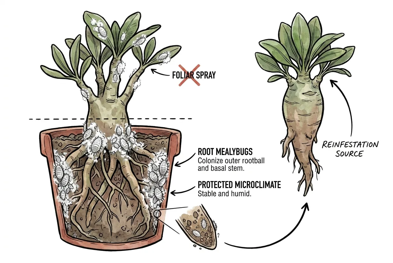 Conceptual illustration of root-zone mealybug inspection