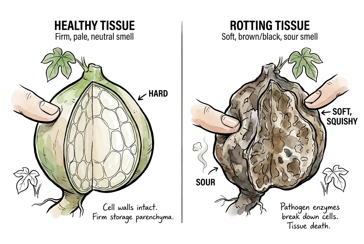 Illustrated comparison of caudex tissue warning signs