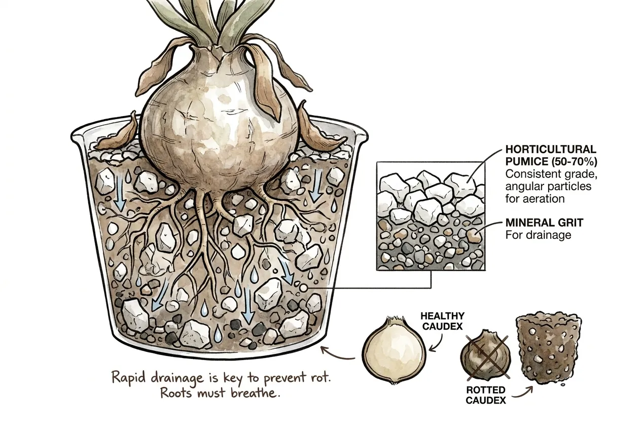Gritty pumice-based fast-draining mix versus dense water-holding soil
