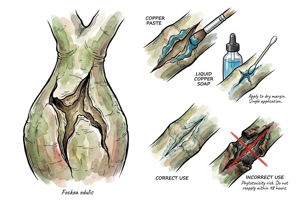 Copper hydroxide paste applied with brush to wound margin