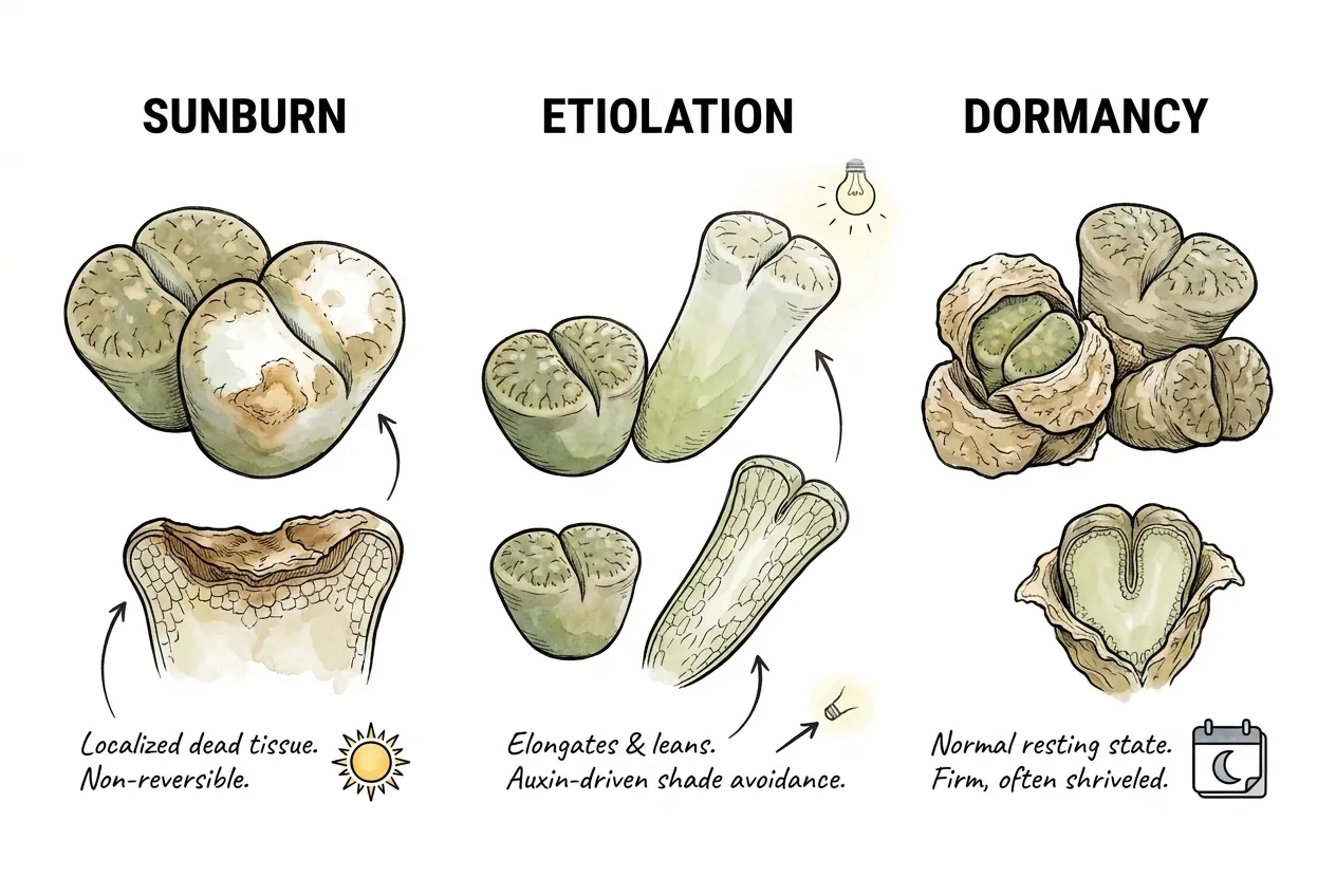 Conceptual comparison of light-stress and low-light growth patterns