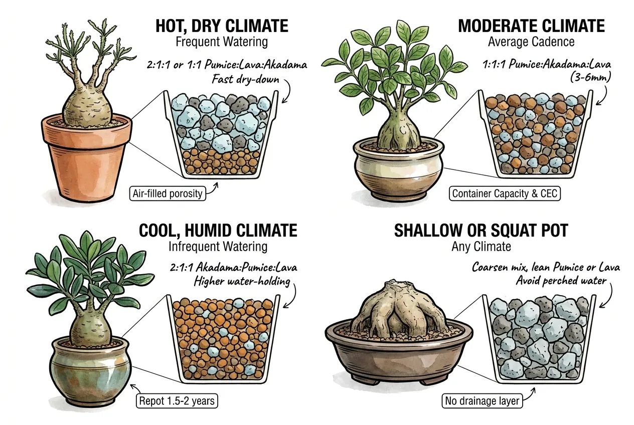 Treat substrate ratios as starting trials that change with observed dry-down