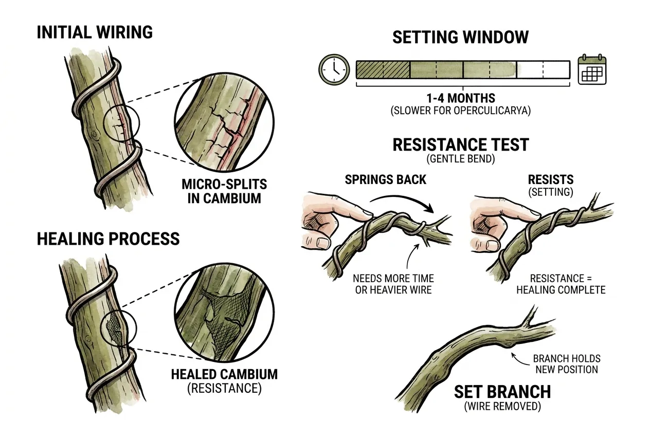 Hand gently testing a wired branch for resistance to springing back