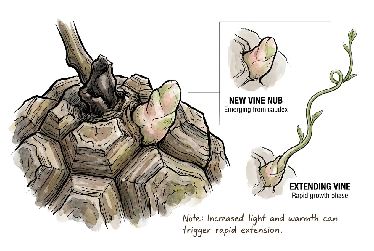 Conceptual new growth at the crown of Dioscorea elephantipes