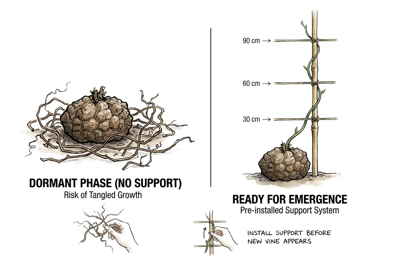 Conceptual support prepared for an emerging Dioscorea vine