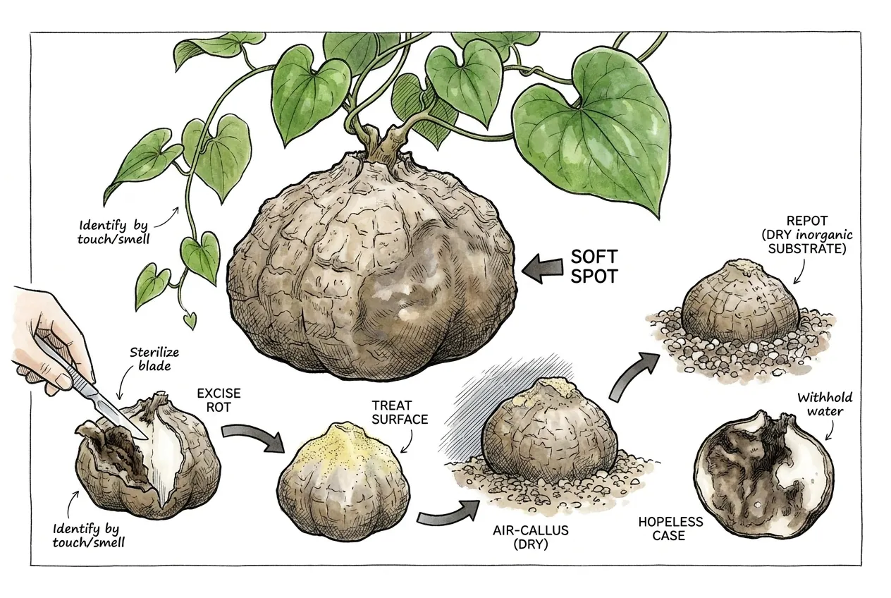Conceptual localized soft area on a caudex