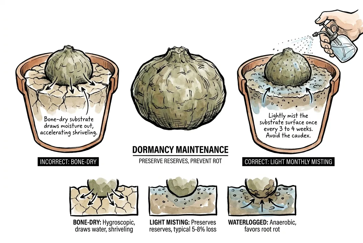 Misting bottle giving light dormancy surface moisture to substrate