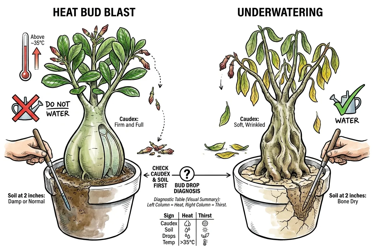 Botanical illustration for: How do I tell bud blast from thirst in 30 seconds?
