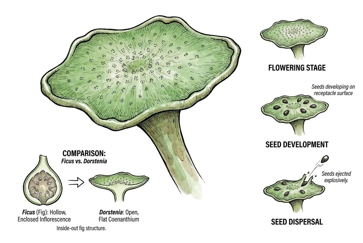 Anatomy of the flat star-shaped Dorstenia hypanthodium with surface flowers