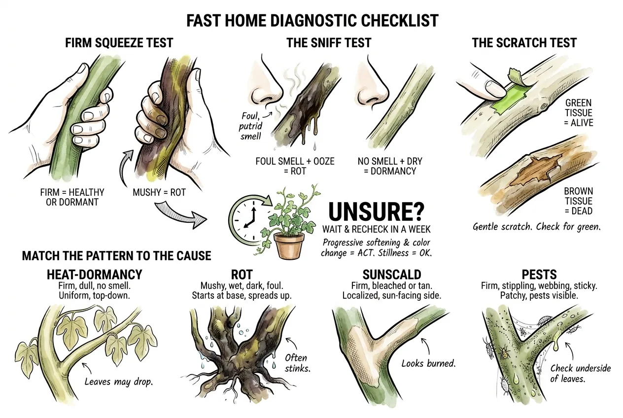 Hand squeezing a caudex plus scratch and sniff diagnostic tests