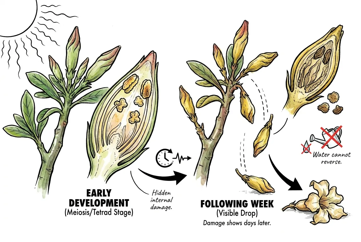Botanical illustration for: Why do buds drop days after the heat wave passes?