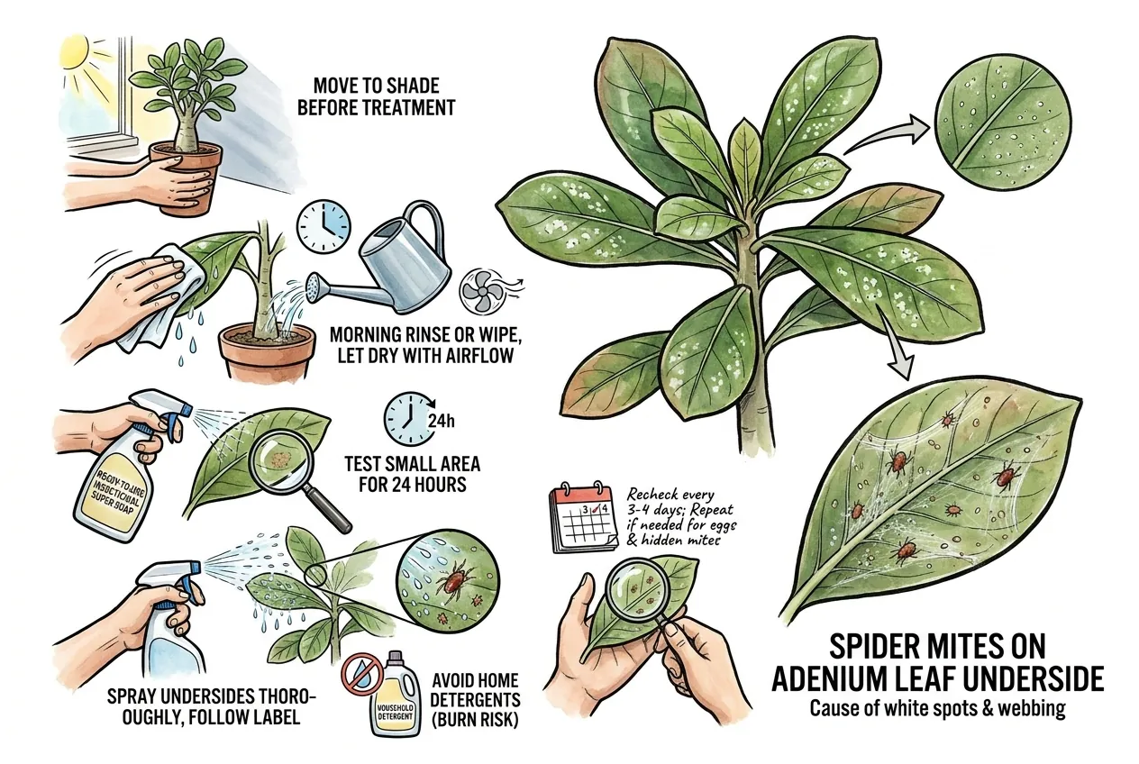 Spider mite treatment steps for adenium leaf undersides