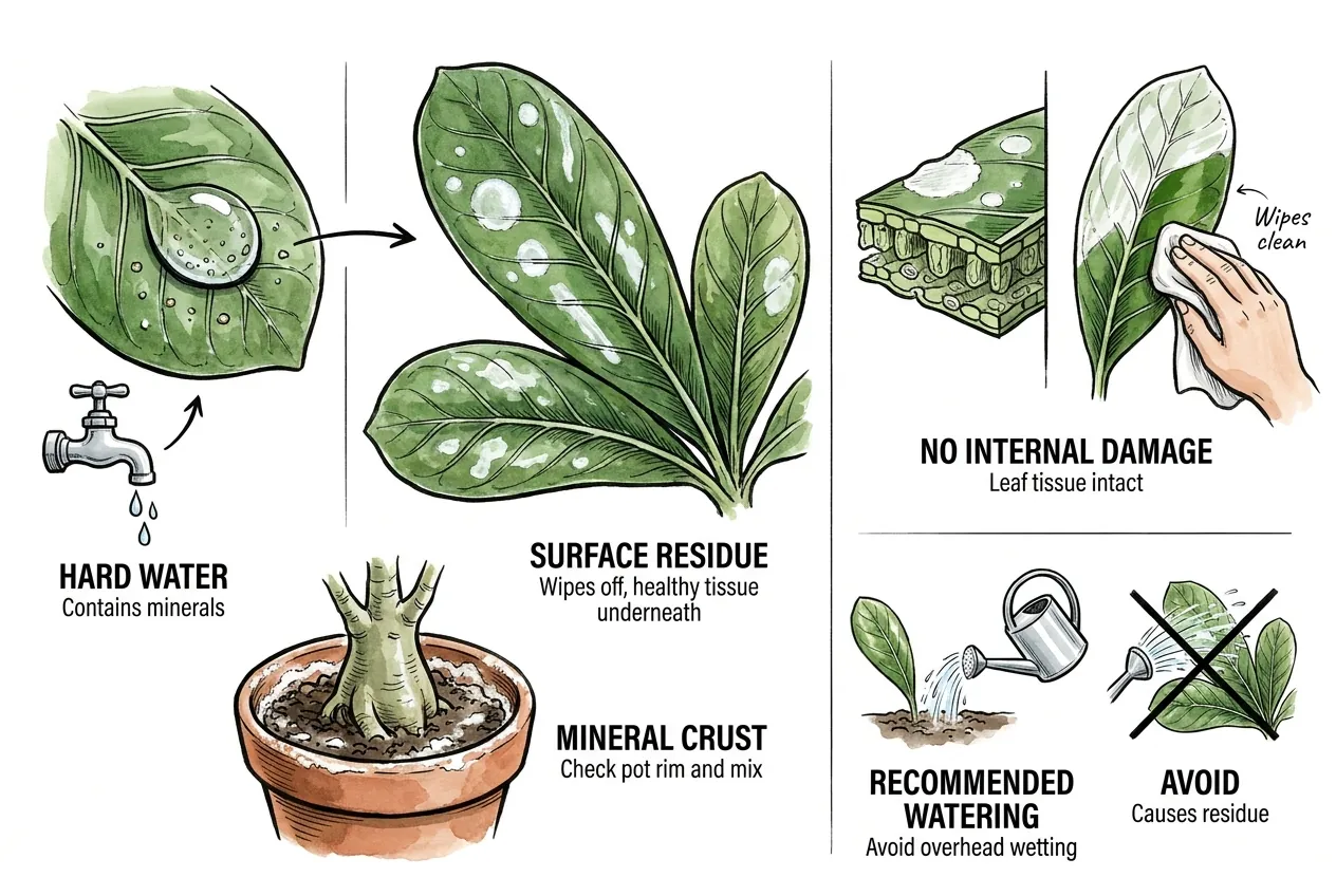 Hard water residue wiping clean from adenium leaves
