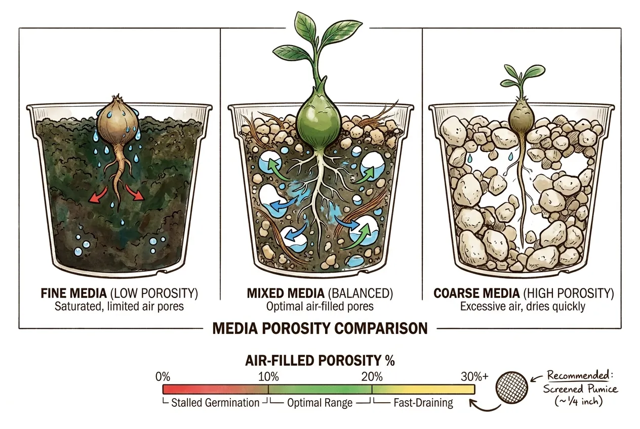 Pores remplis d’air et d’eau dans le substrat de germination