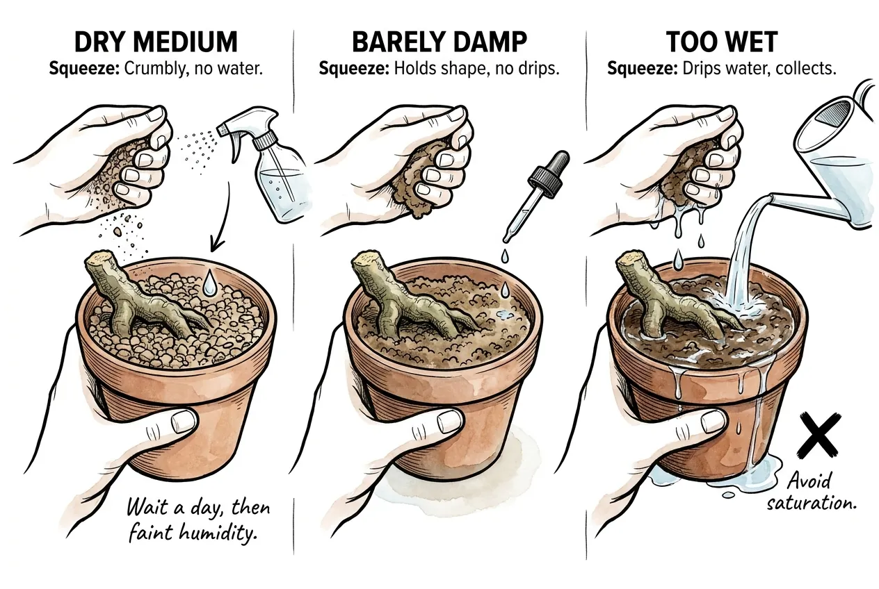 Conceptual dry, damp, and wet media comparison