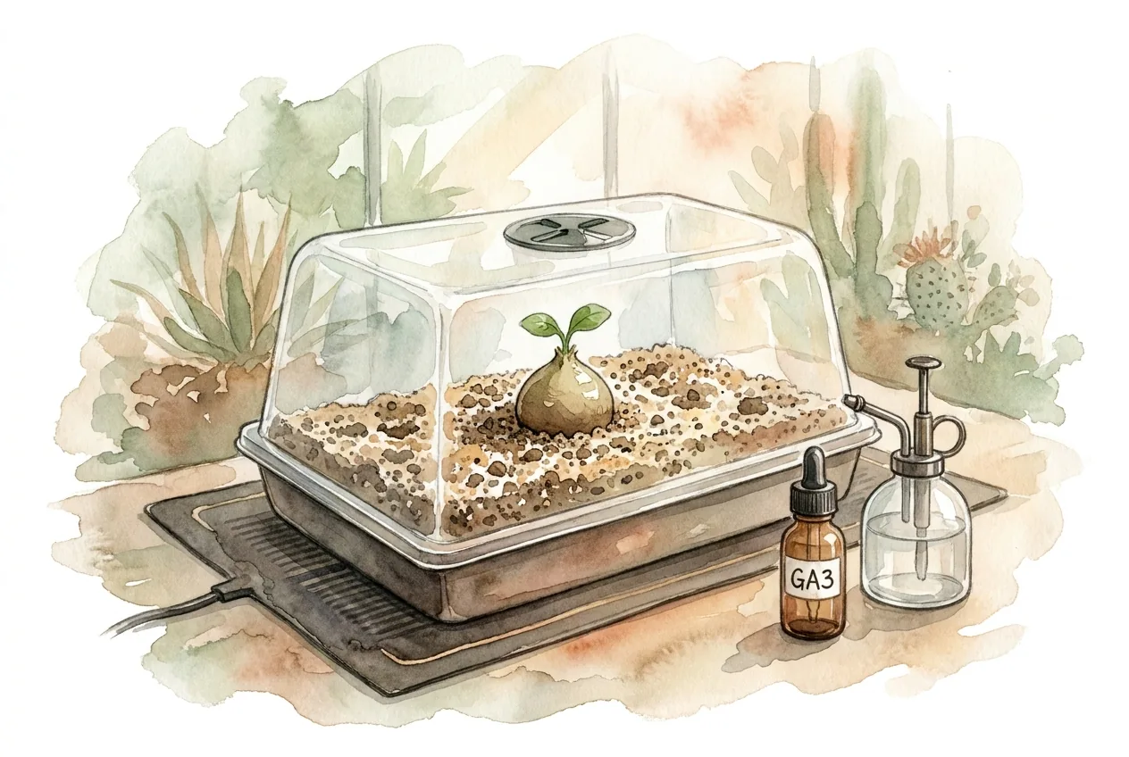 Installer la germination des graines de caudex : chaleur, dôme, substrat et GA3