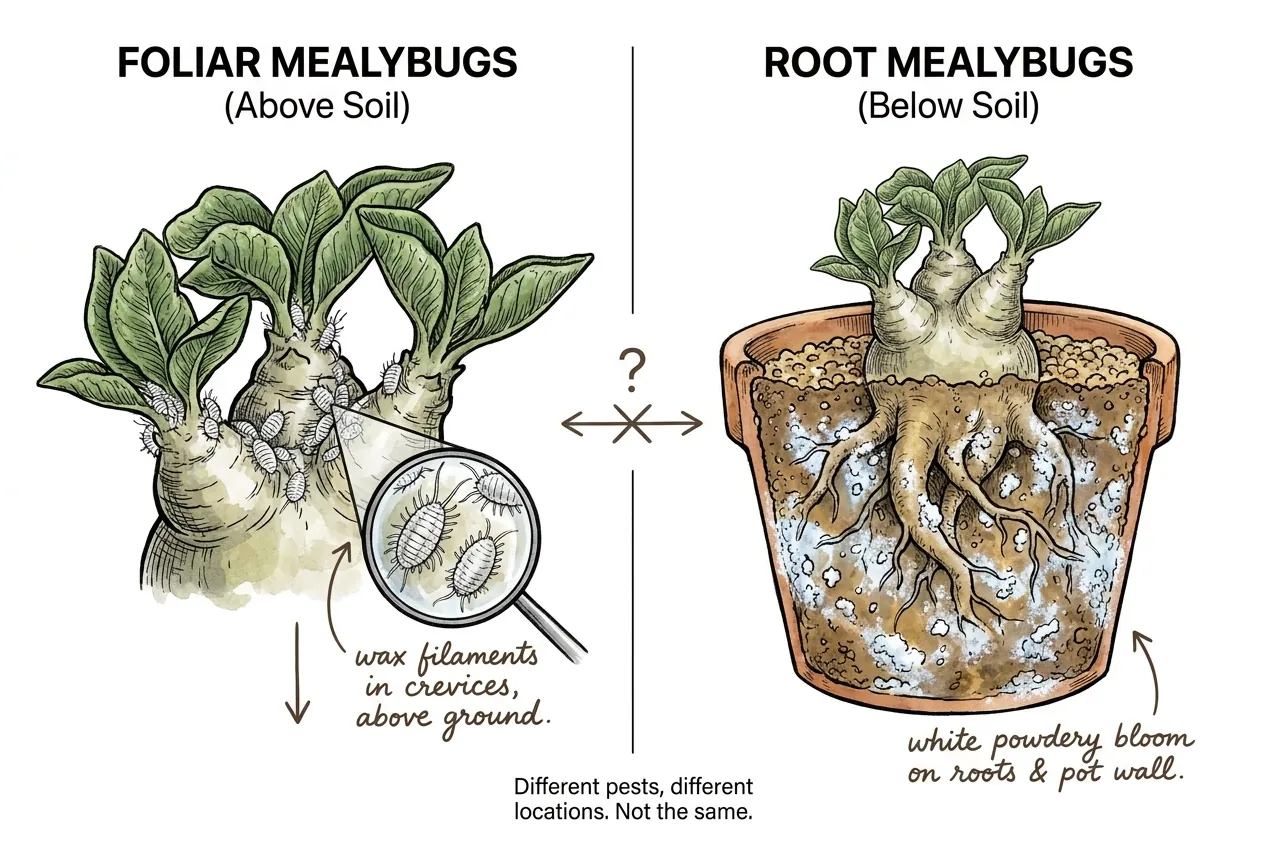 Comparison of foliar mealybugs above the soil line and root mealybugs around the roots