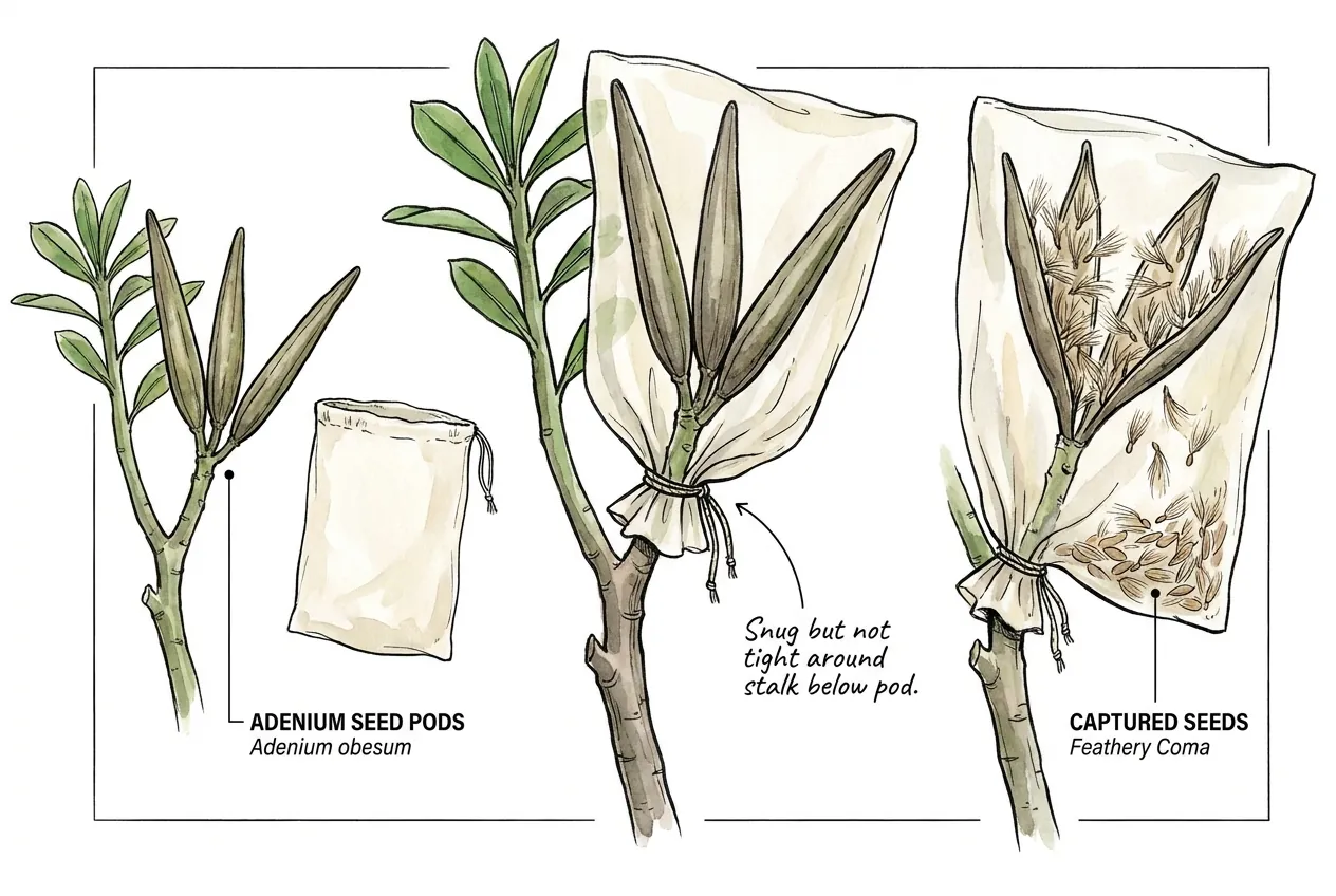 Botanical illustration for: Secure below the pod, snug but not tight