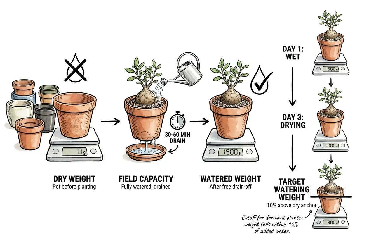 Botanical illustration for: Weigh the pot to choose the pot